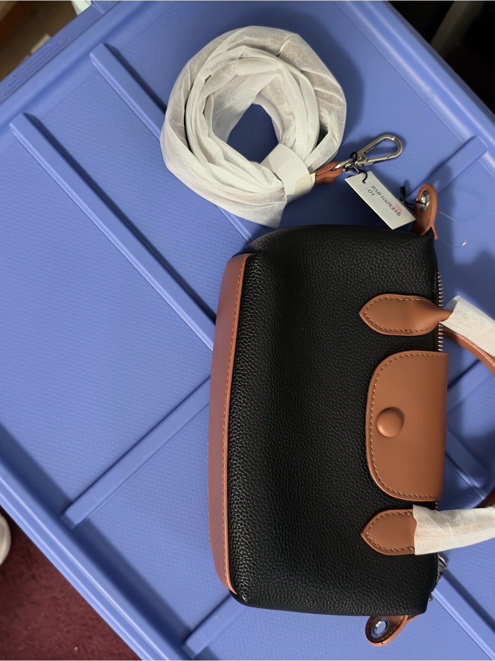 Classic Black Crossbody with Brown Trim - Women's Shoulder Bag